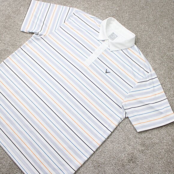 Callaway Opti-Dri Polo Shirt Men XL White/Blue/Orange Golf Short Sleeve Pullover - Picture 3 of 12